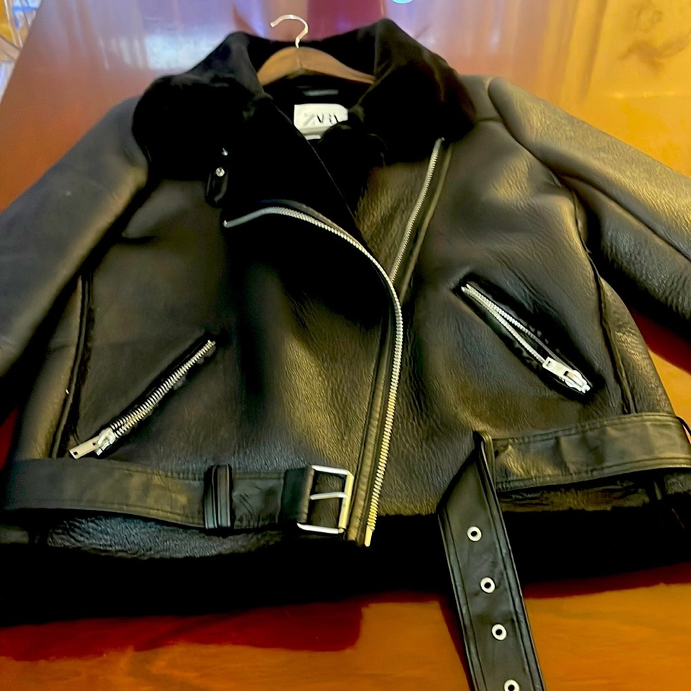 Zara Double faced Faux Shearling Motorcycle Jacket . Very chic and super warm